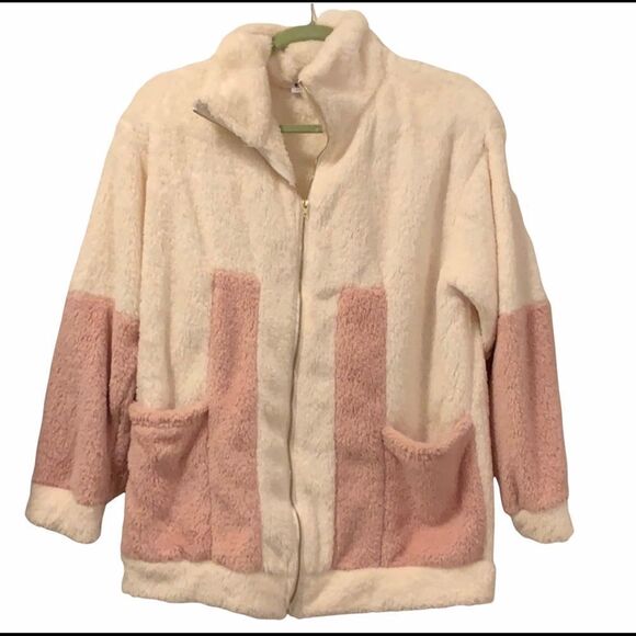 NEW EcoWish White & Pink Fuzzy Jacket - Picture 1 of 6